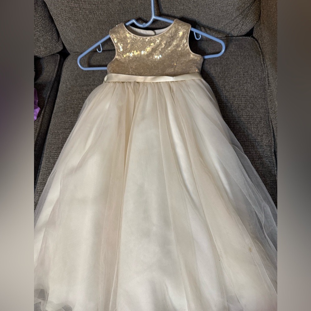 David's Bridal Gold and Cream Formal Kids Dress